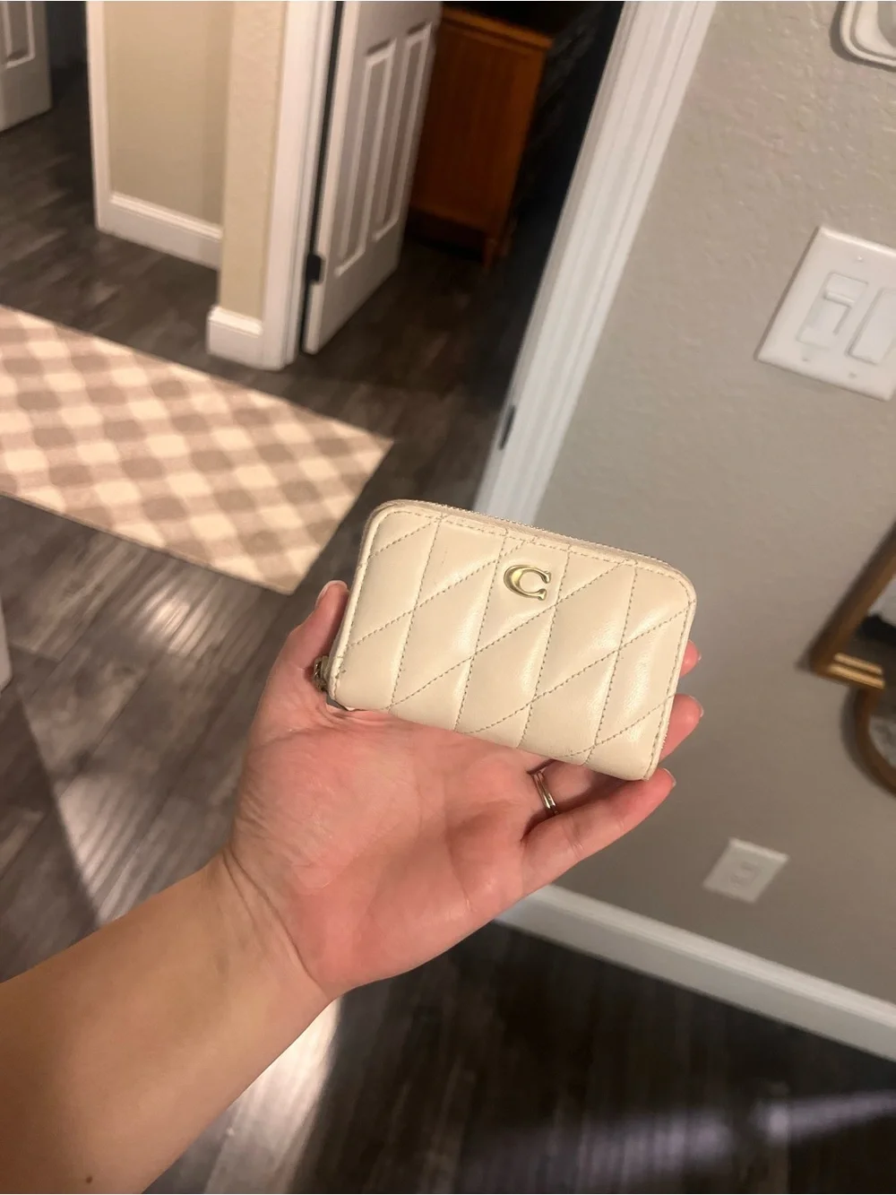 Quilted Cream Leather Coach Wallet